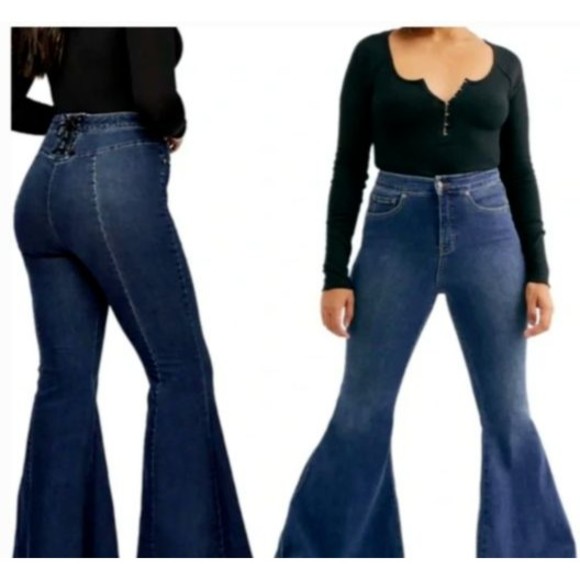 We The Free Denim - We The Free People CRVY Size 30 Super High Rise Ma Cherie Lace Up Jean Flare Raw